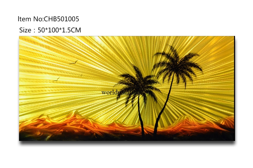 ציור אלומיניום עץ דקל ושמיים צהובים